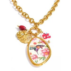 Sara Sotti Gold Hummingbird Floral Pendant Charm Necklace